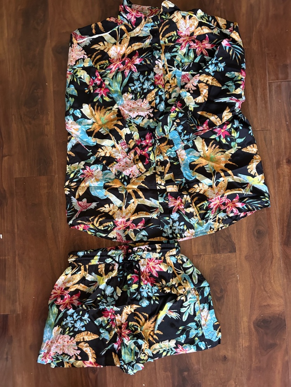 Elan Black Tropical Floral Two-Piece Set